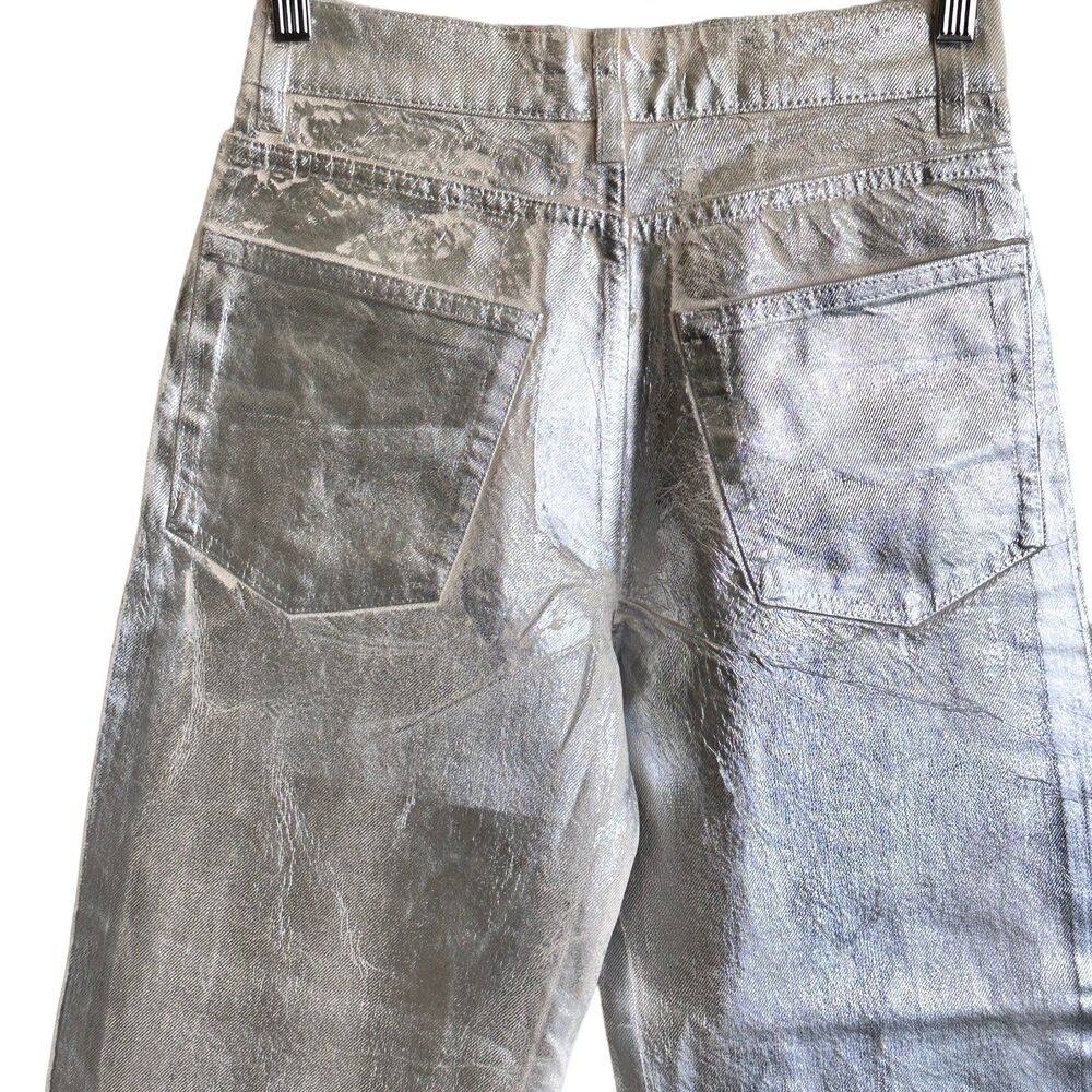 Zara mid rise boyfriend jeans metallic silver jeans size 4 NWOT - Picture 7 of 12